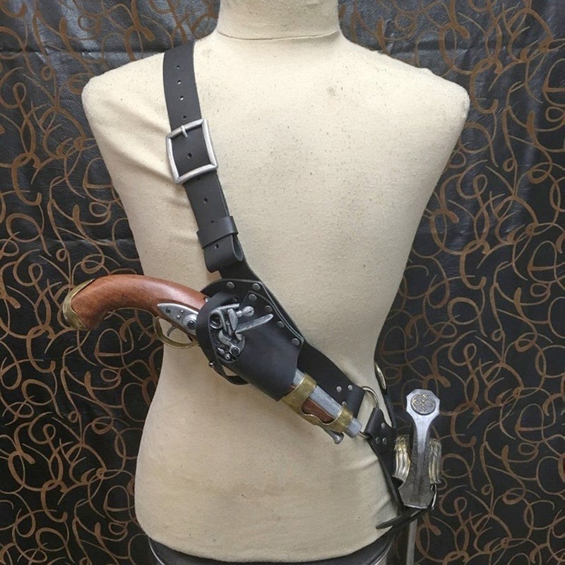 Medieval Men'S Accessories - Leren middeleeuwse piraten schouderriem met zwaardhouder