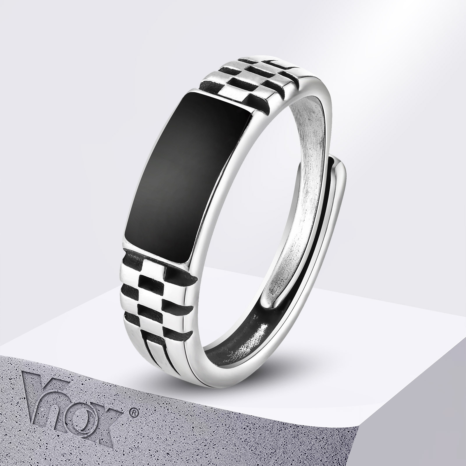 Signet Ring Men - Vnox open herenringen, zwart geëmailleerde zegelring,