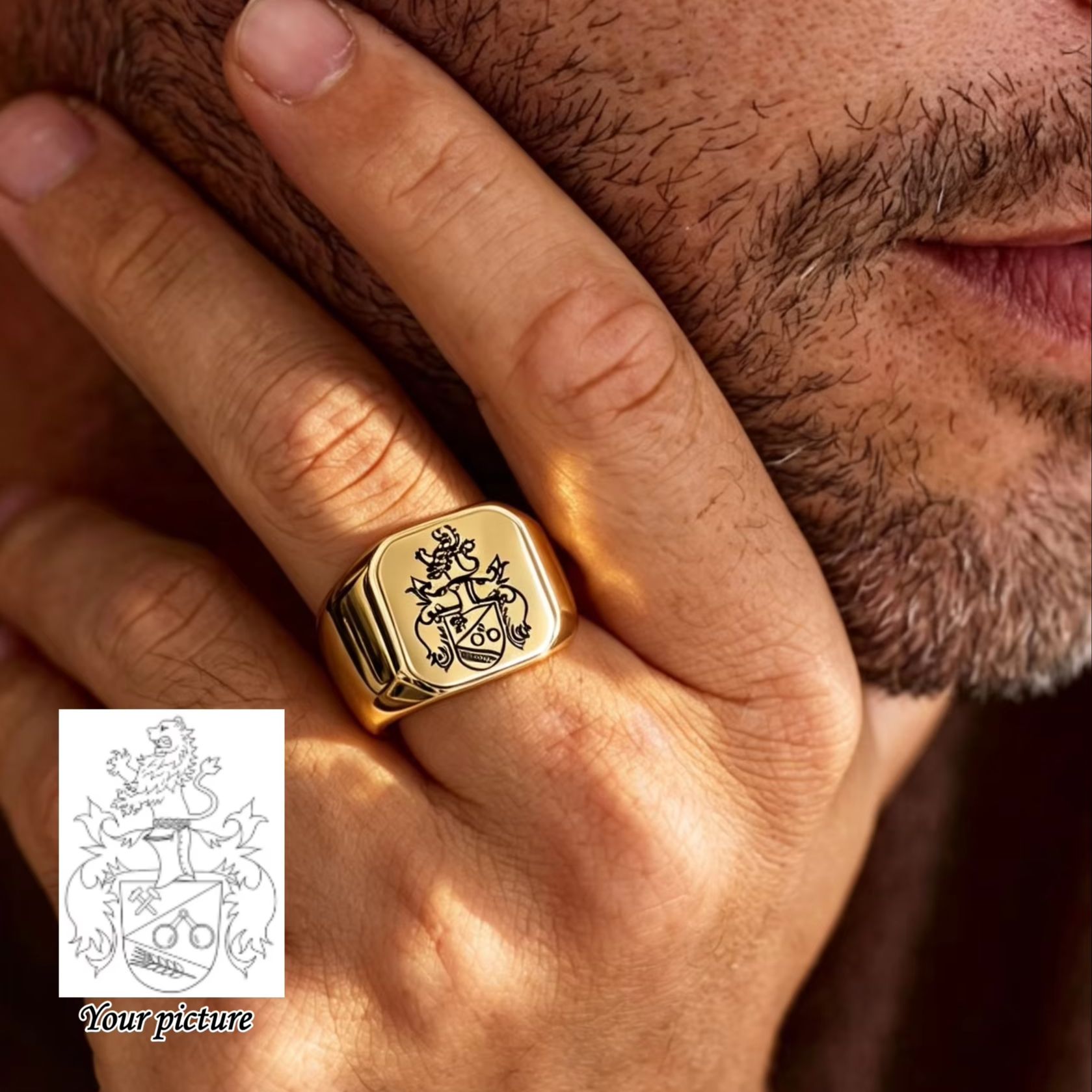 Signet Ring Men - Gepersonaliseerde familiewapen zegelring voor mannen, gepersonaliseerde