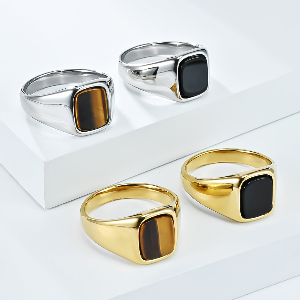 Signet Ring Men - Nieuwe mode vintage roestvrijstalen tijgeroog zwarte