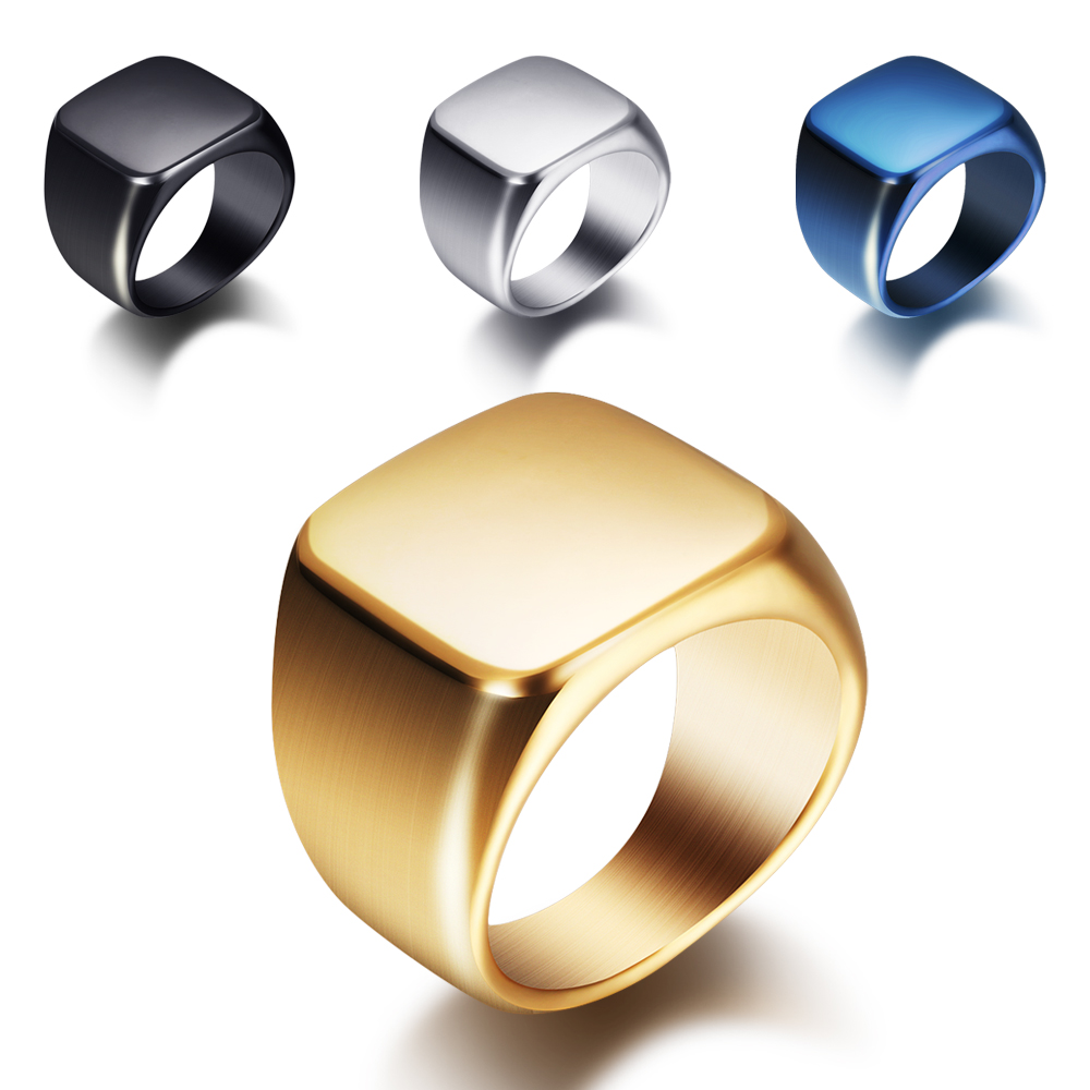 Signet Ring Men - Gratis Graveren Nieuw Zilver/Goud/Zwart/Blauw Vierkant Grote