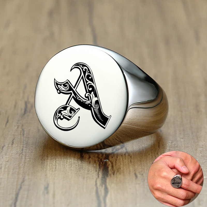 Vnox Stijlvolle Patroon Letter - Signet Ring Men recensie en prijs